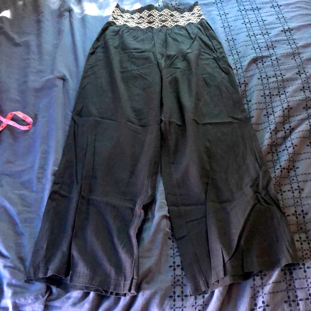 Navy blue elastic waist wide leg pants